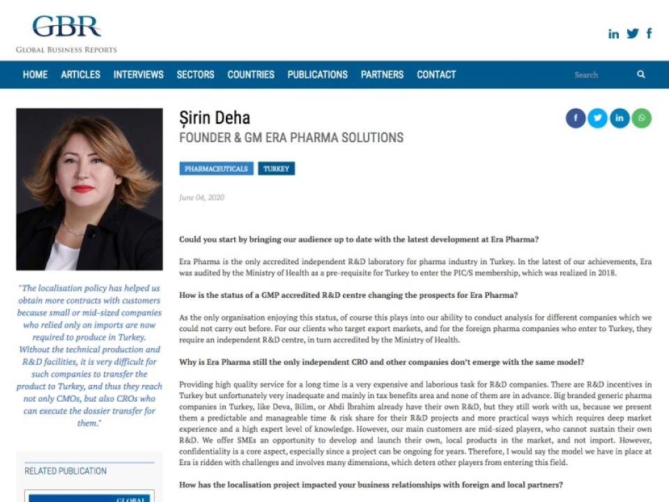 Global Business Report interview with Șirin Deha, Founder & GM of Era Pharma Solutions